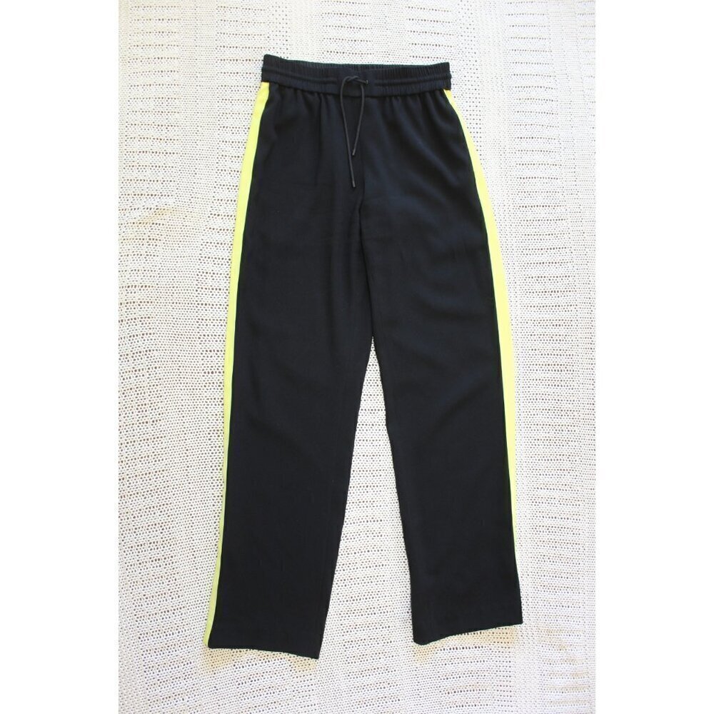 Kenzo Paris Black Crepe Side Stripe Track Jersey Pants Size 36/XS elastic waist